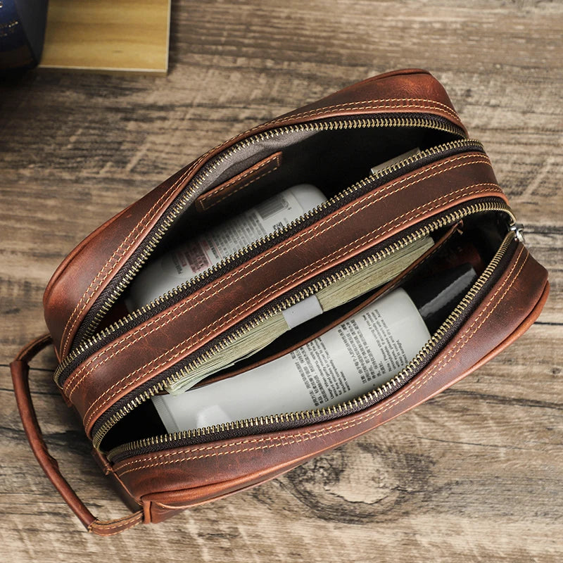 Mens leather washbag